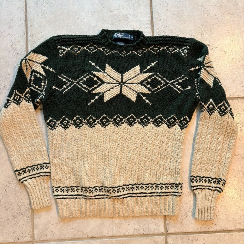 Vintage Polo By Ralph Lauren Nordic Snowflake Cotton Linen Knit Sweater Mens - Picture 13 of 16